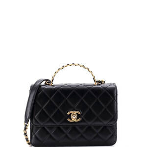 Chanel Small Logo Links Top Handle Flap Bag Quilted Calfskin